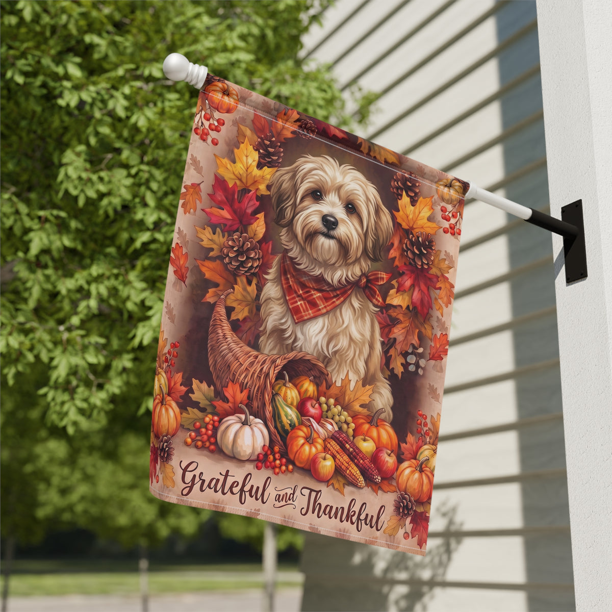 Grateful And Thankful Havanese Thanksgiving Garden Flag