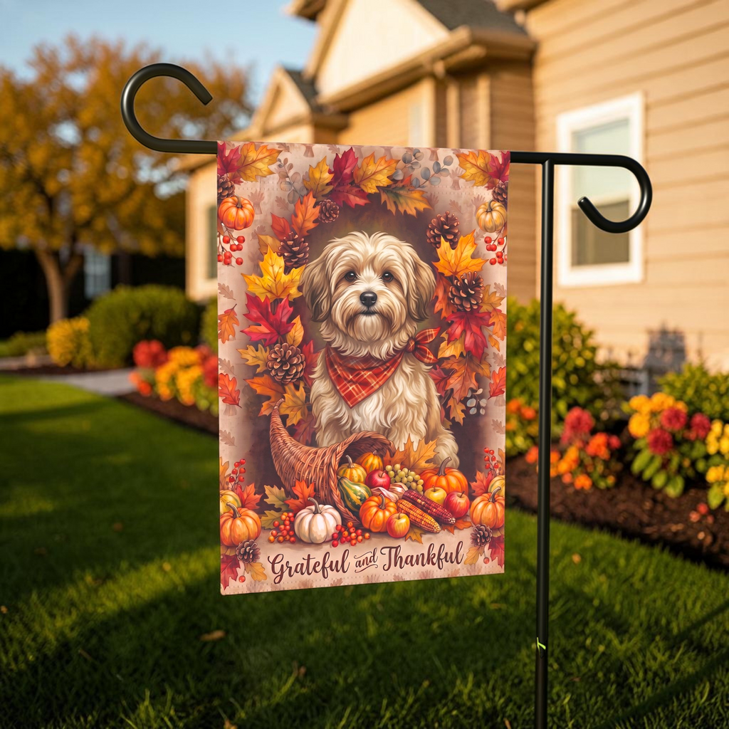 Grateful And Thankful Havanese Thanksgiving Garden Flag