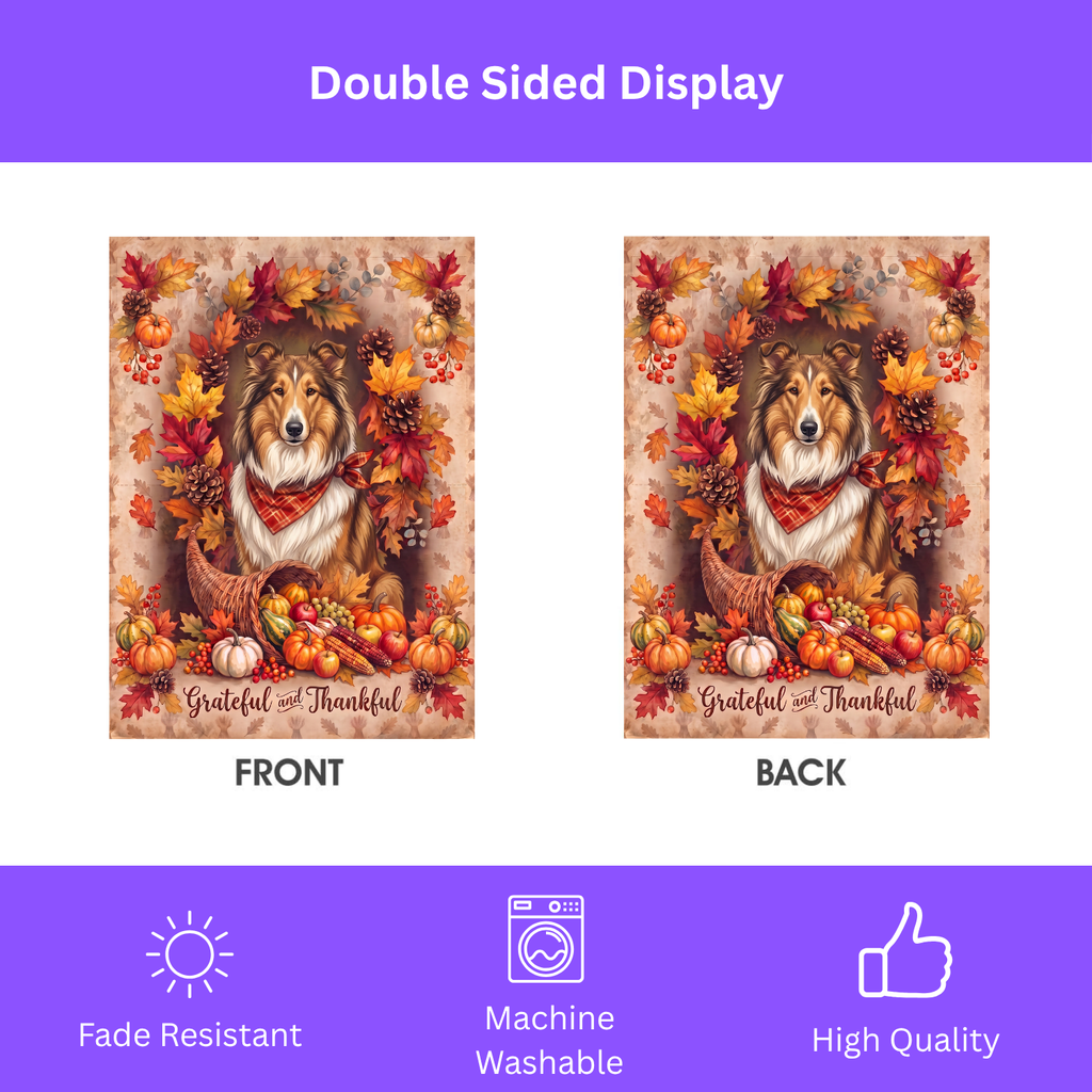 Grateful and Thankful Collie Thanksgiving Garden Flag