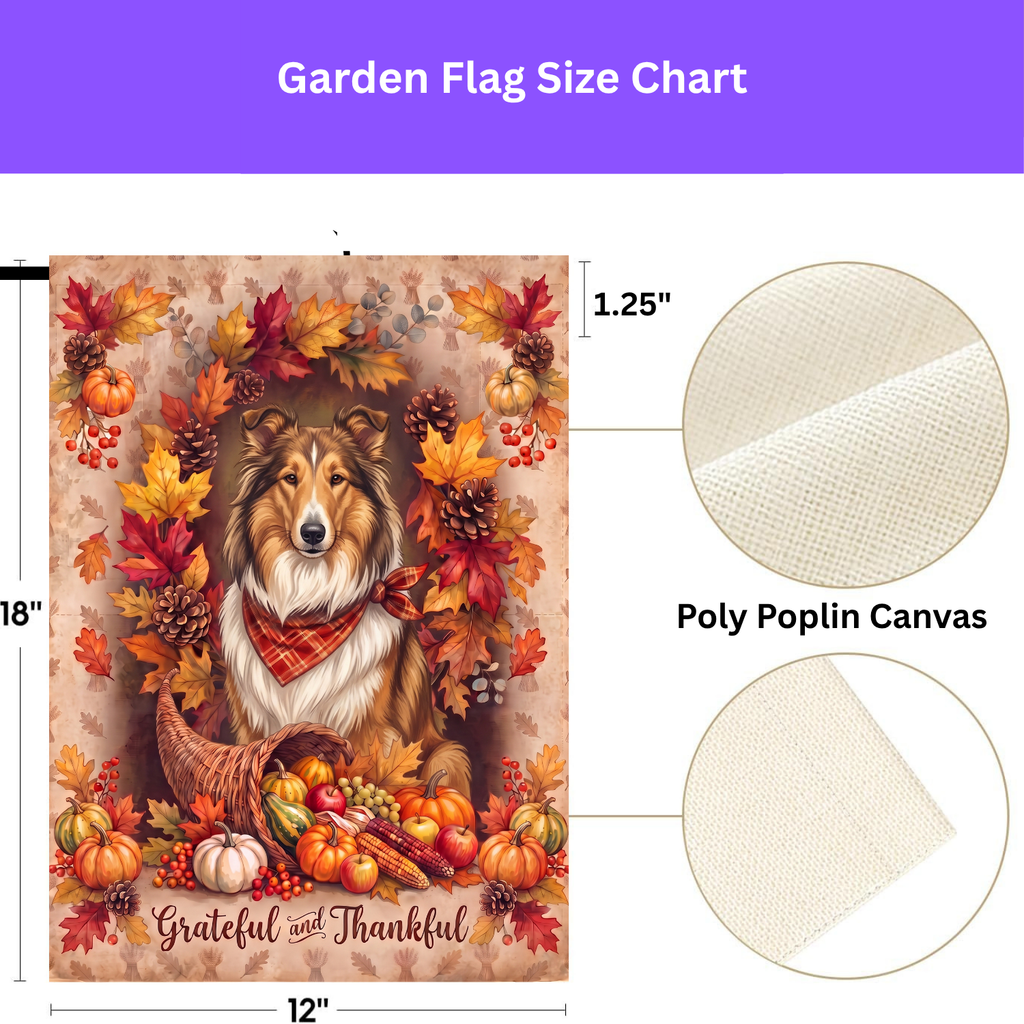 Grateful and Thankful Collie Thanksgiving Garden Flag