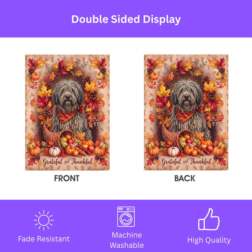 Grateful and Thankful Bergamasco Sheepdog Thanksgiving Garden Flag