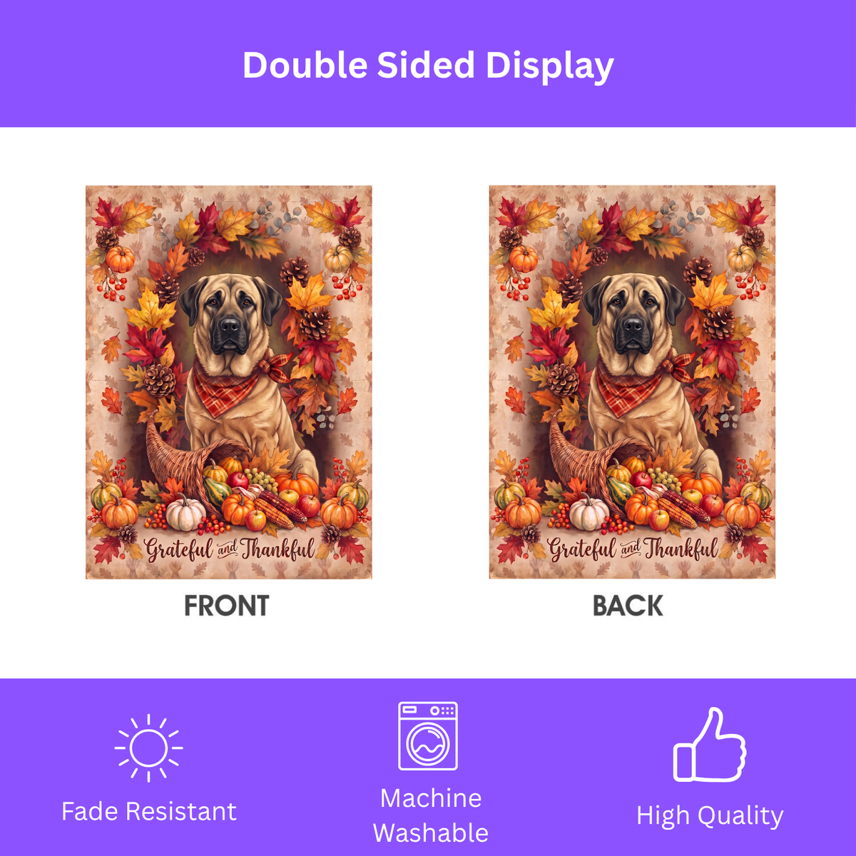 Grateful and Thankful Anatolian Shepherd Thanksgiving Garden Flag