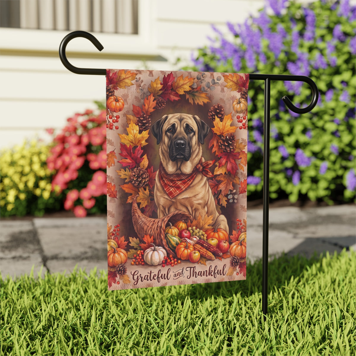 Grateful and Thankful Anatolian Shepherd Thanksgiving Garden Flag