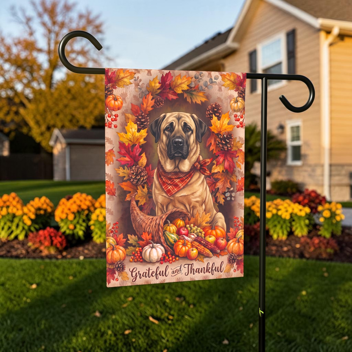Grateful and Thankful Anatolian Shepherd Thanksgiving Garden Flag