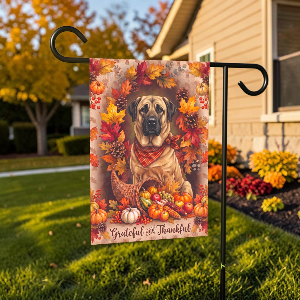 Grateful and Thankful Anatolian Shepherd Thanksgiving Garden Flag