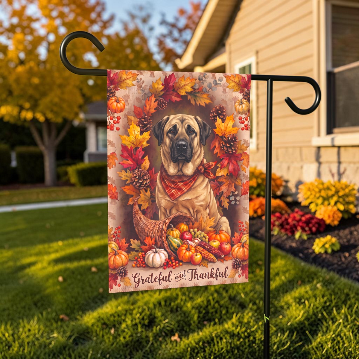 Grateful and Thankful Anatolian Shepherd Thanksgiving Garden Flag