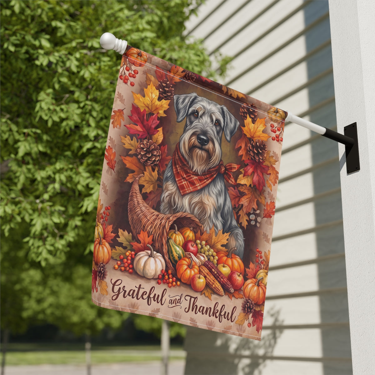 Grateful And Thankful Cesky Terrier Thanksgiving Garden Flag
