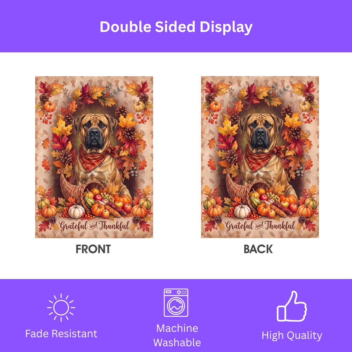 Grateful And Thankful Boerboel Thanksgiving Garden Flag