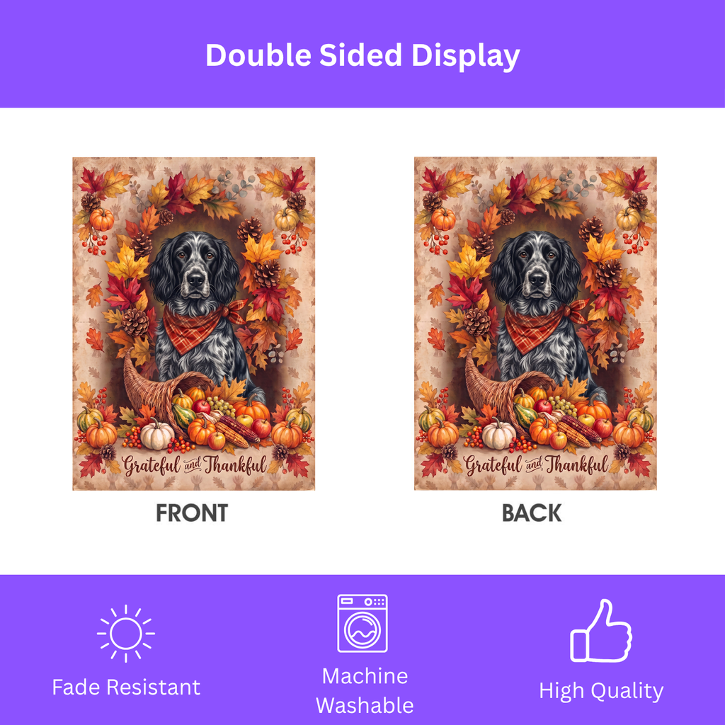 Grateful And Thankful Blue Picardy Spaniel Thanksgiving Garden Flag