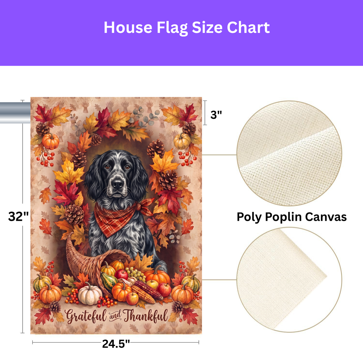 Grateful And Thankful Blue Picardy Spaniel Thanksgiving Garden Flag