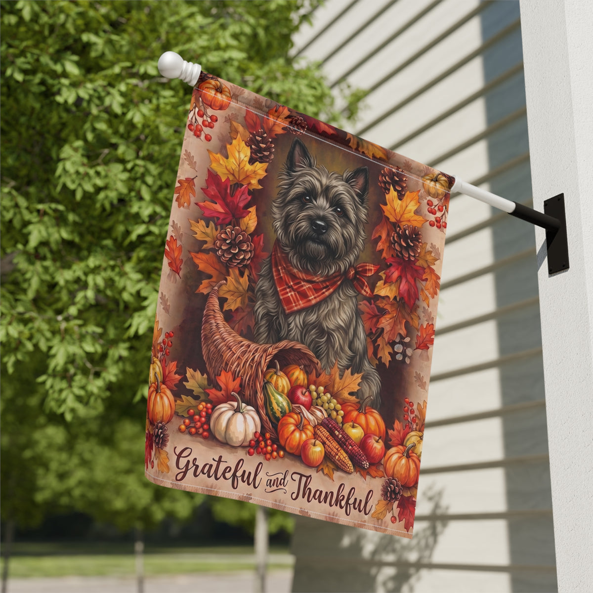 Grateful And Thankful Cairn Terrier Thanksgiving Garden Flag
