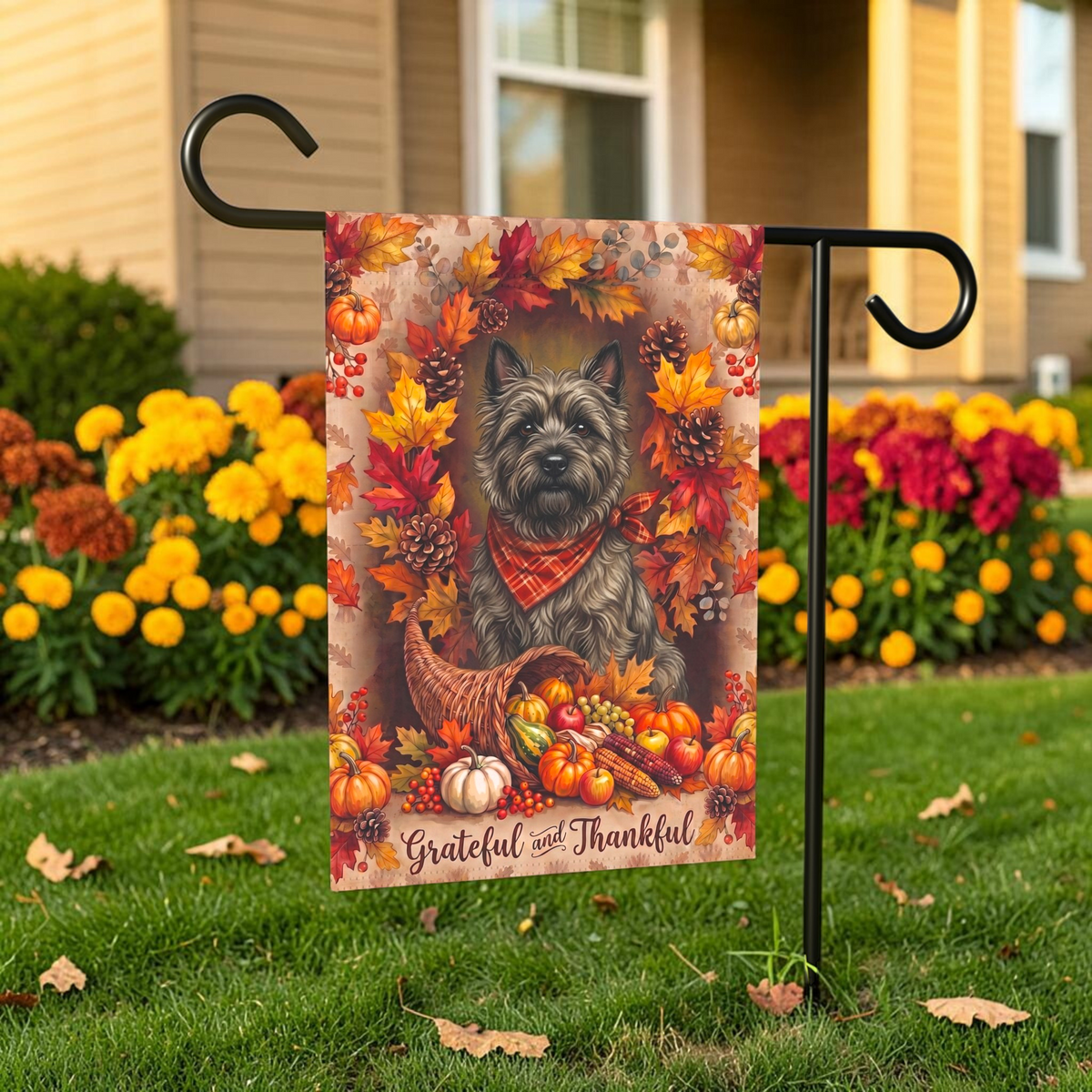 Grateful And Thankful Cairn Terrier Thanksgiving Garden Flag