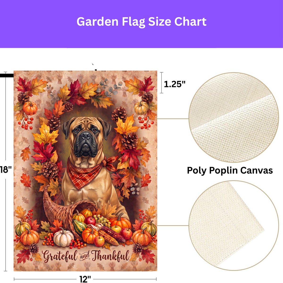 Grateful And Thankful Bull Mastiff Thanksgiving Garden Flag