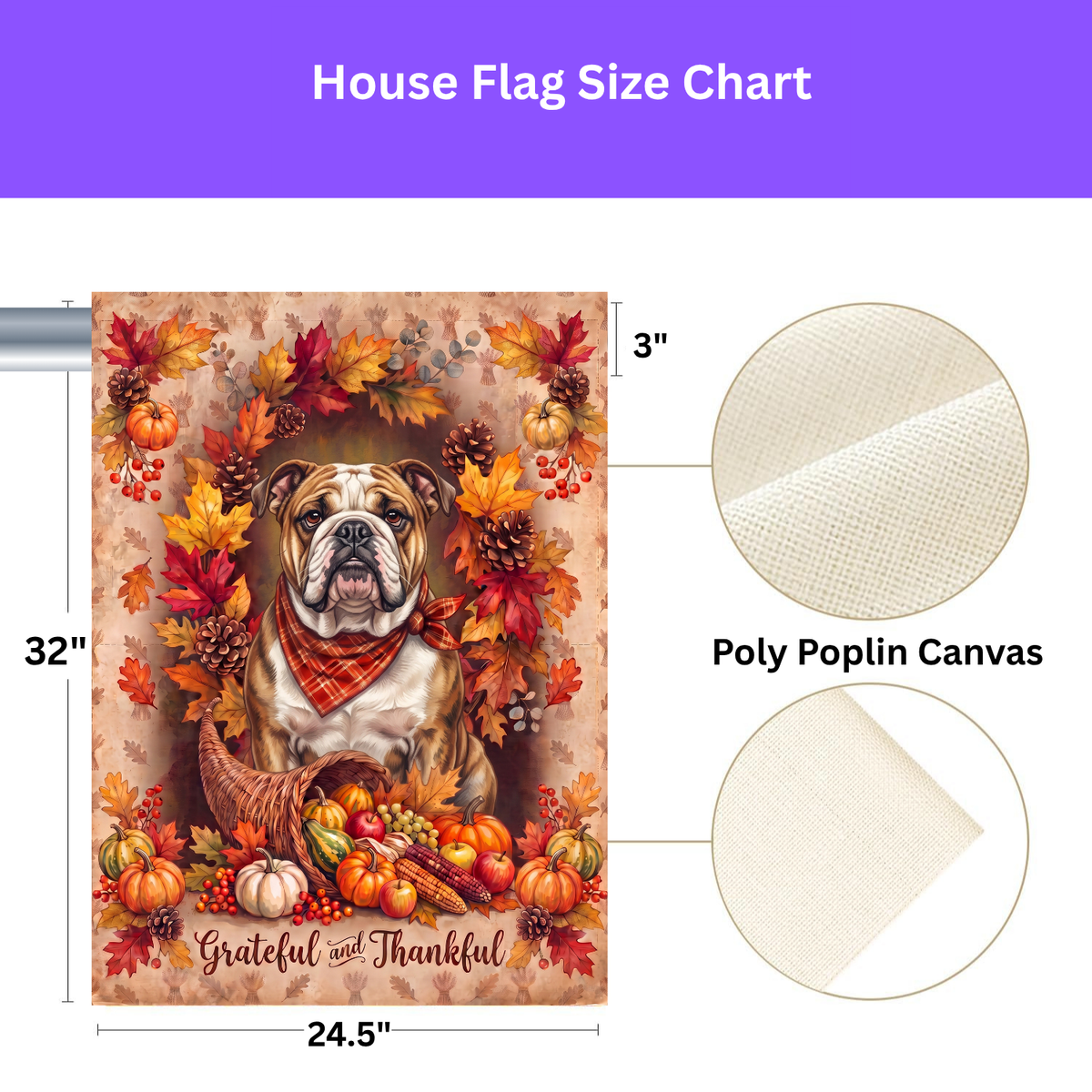 Grateful And Thankful Bulldog Thanksgiving Garden Flag