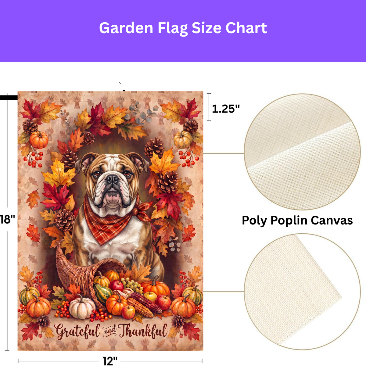 Grateful And Thankful Bulldog Thanksgiving Garden Flag