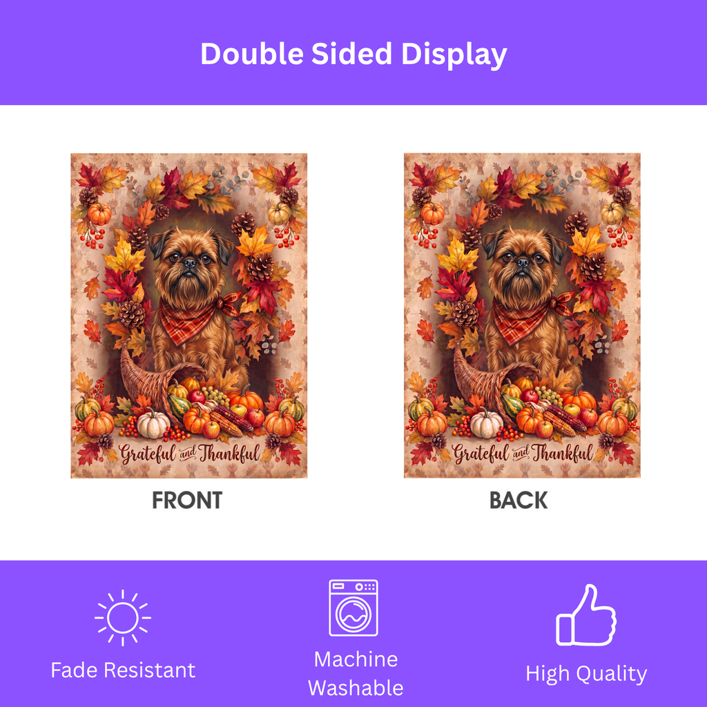 Grateful And Thankful Brussels Griffon Thanksgiving Garden Flag