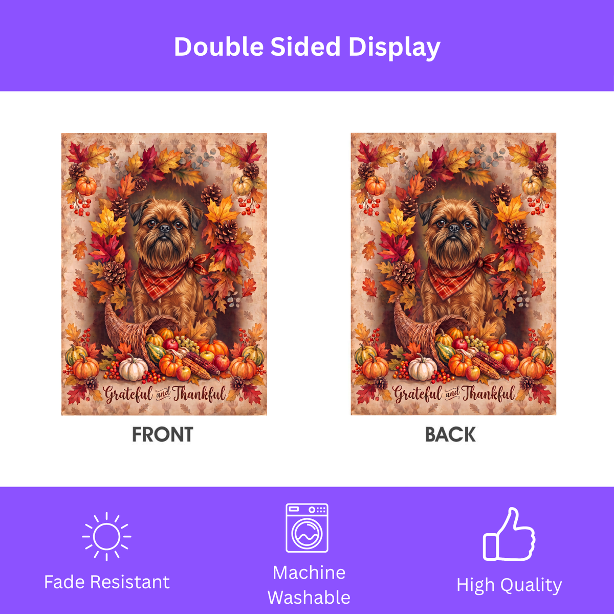 Grateful And Thankful Brussels Griffon Thanksgiving Garden Flag