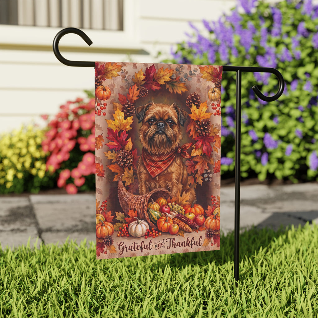 Grateful And Thankful Brussels Griffon Thanksgiving Garden Flag