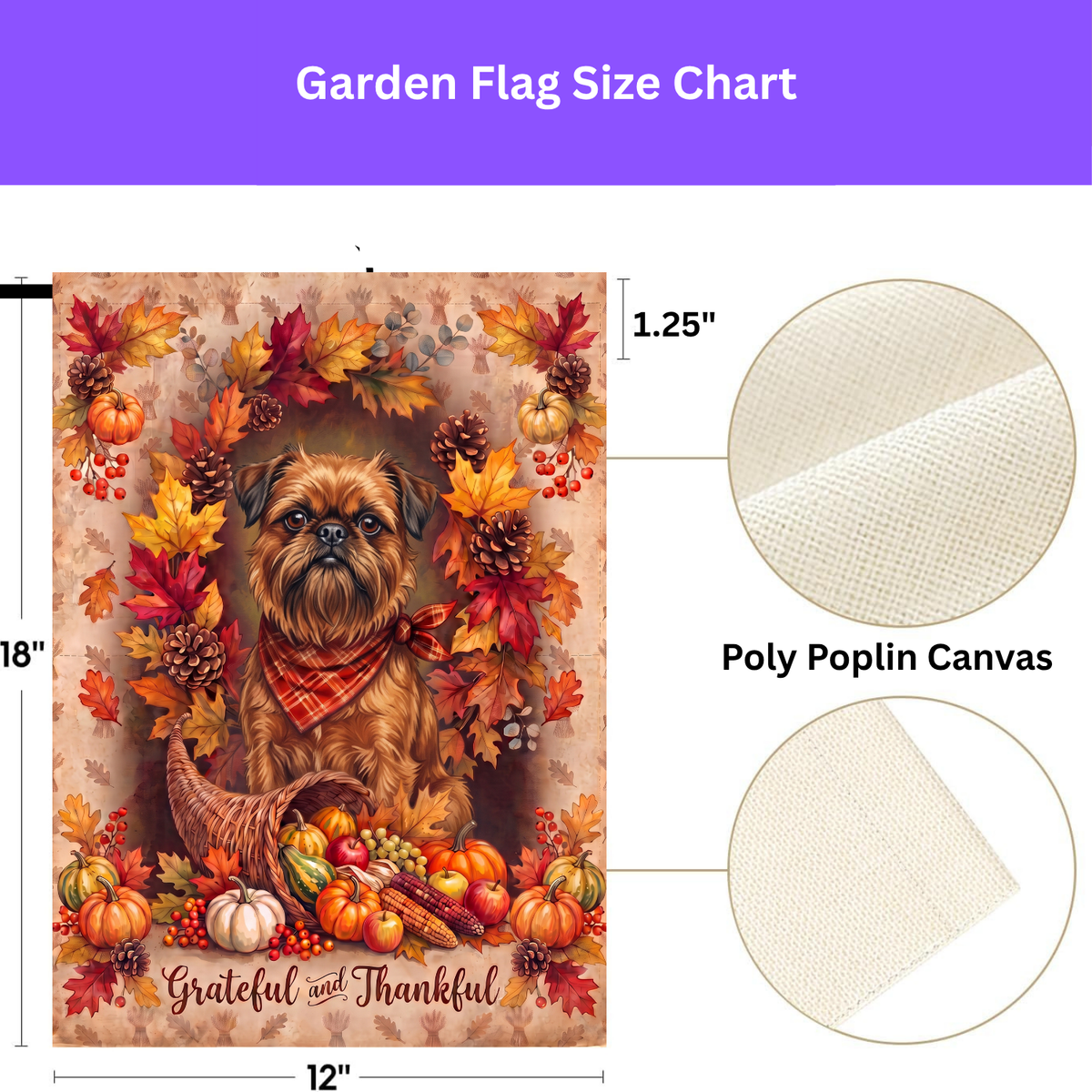 Grateful And Thankful Brussels Griffon Thanksgiving Garden Flag