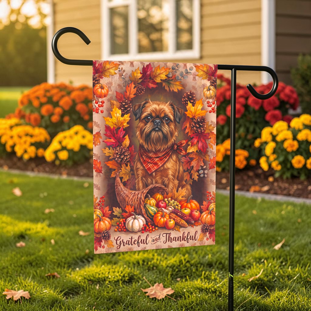 Grateful And Thankful Brussels Griffon Thanksgiving Garden Flag