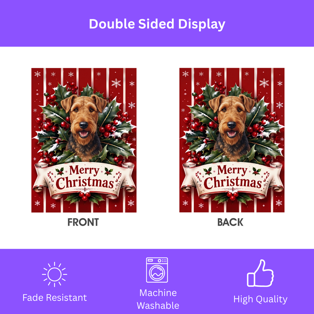 Merry Christmas Holly Airedale Terrier Garden Flag