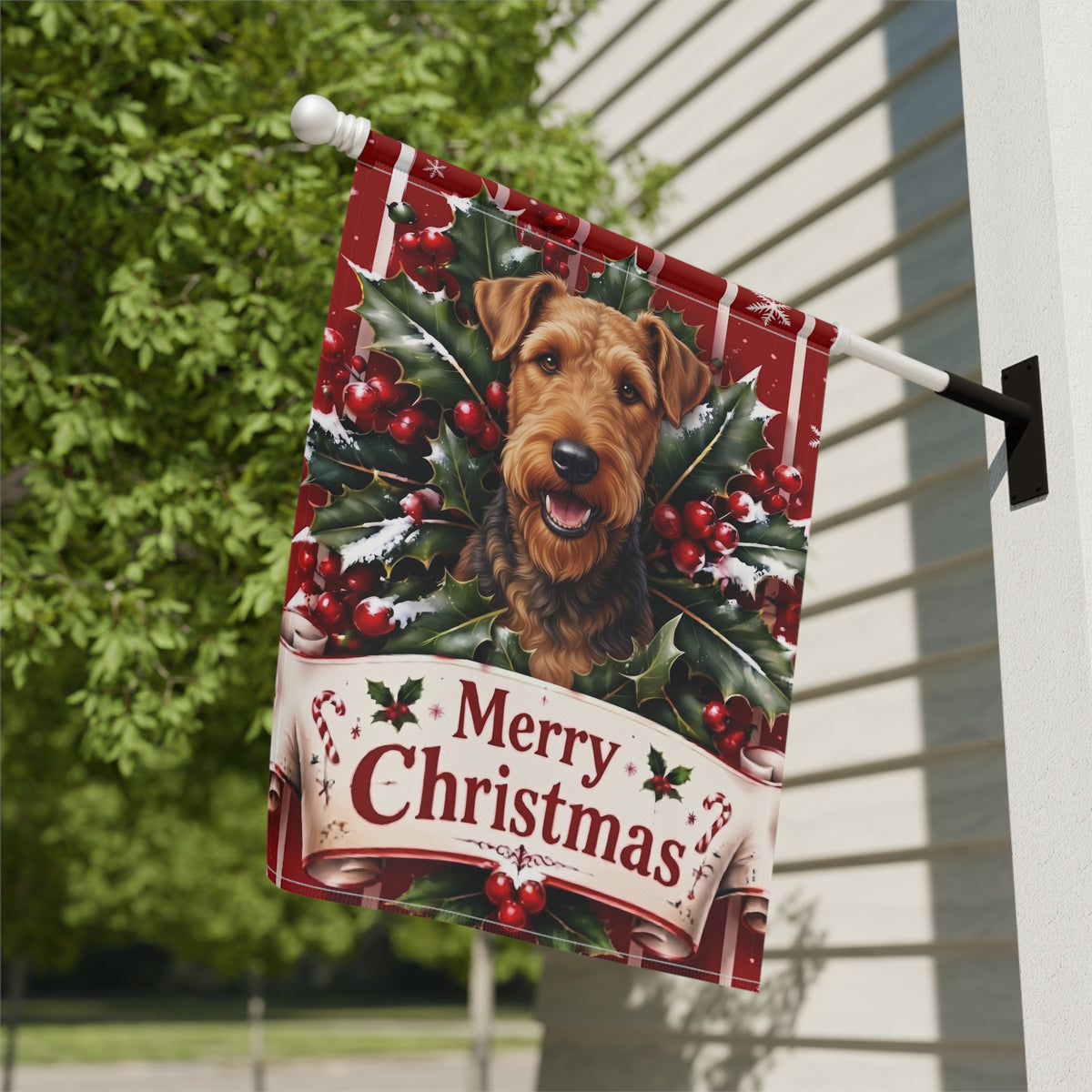Merry Christmas Holly Airedale Terrier Garden Flag