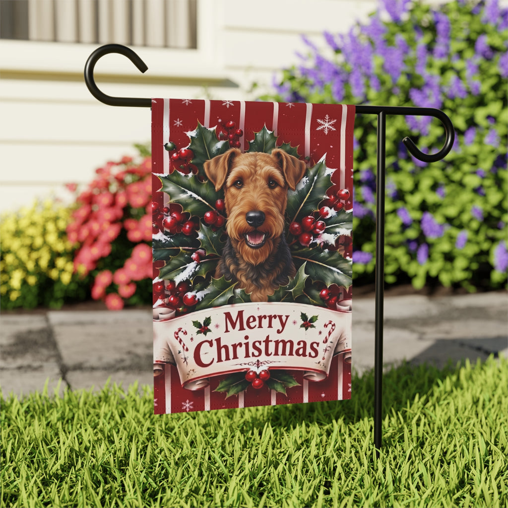 Merry Christmas Holly Airedale Terrier Garden Flag