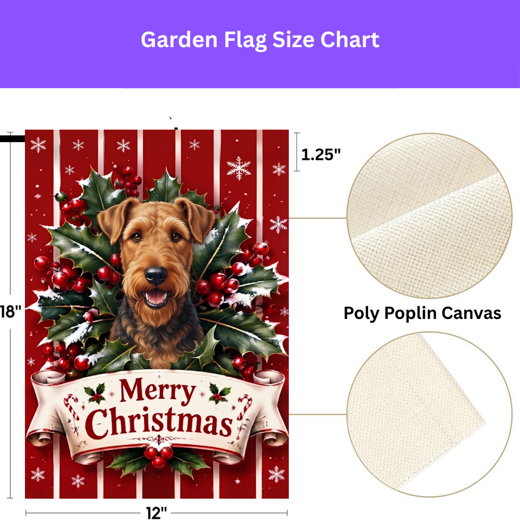 Merry Christmas Holly Airedale Terrier Garden Flag