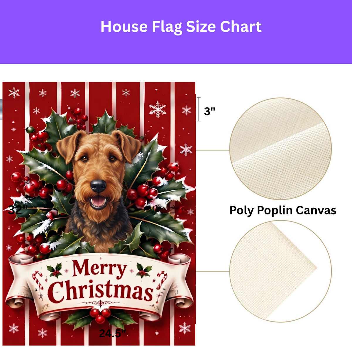 Merry Christmas Holly Airedale Terrier Garden Flag
