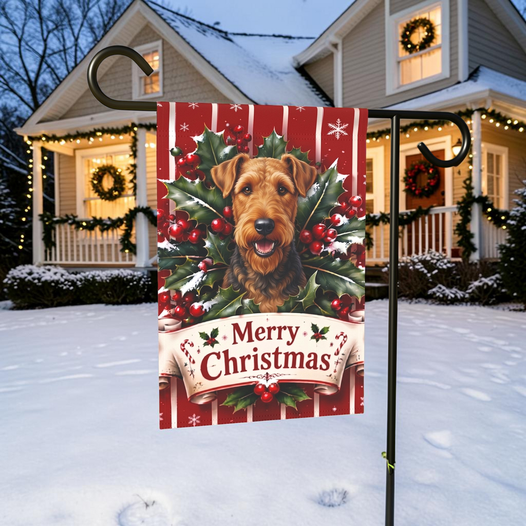 Merry Christmas Holly Airedale Terrier Garden Flag