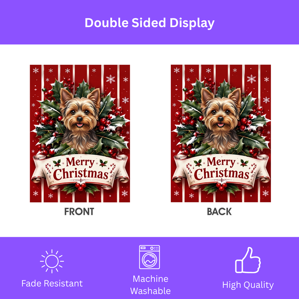 Merry Christmas Holly Yorkshire Terrier Garden Flag