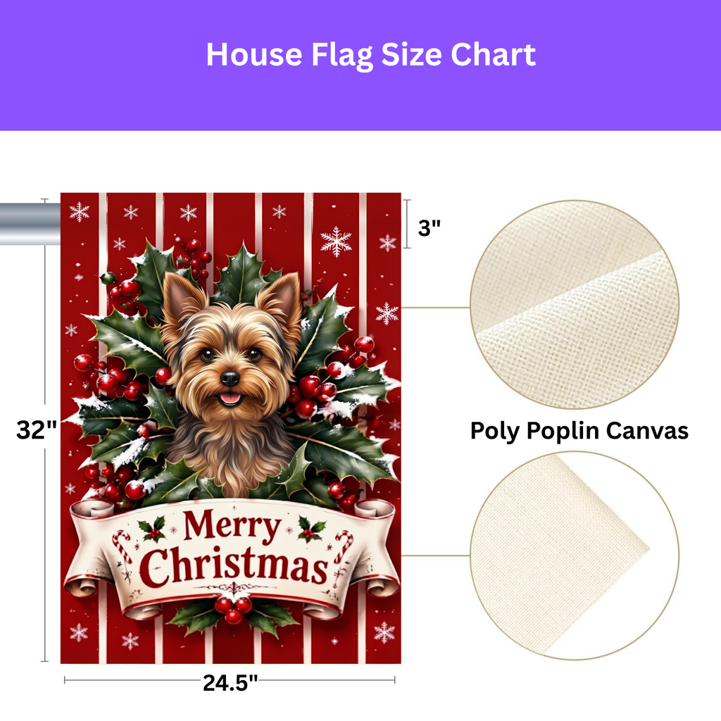 Merry Christmas Holly Yorkshire Terrier Garden Flag