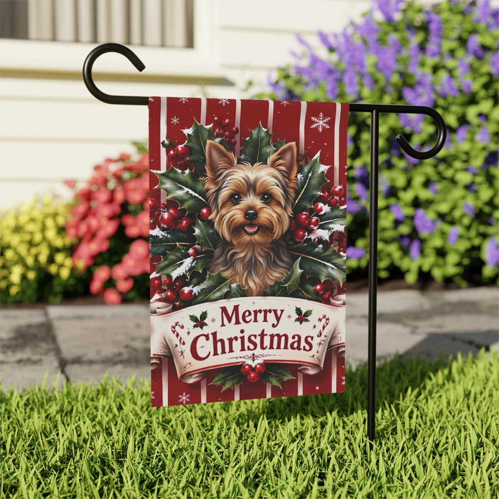 Merry Christmas Holly Yorkshire Terrier Garden Flag