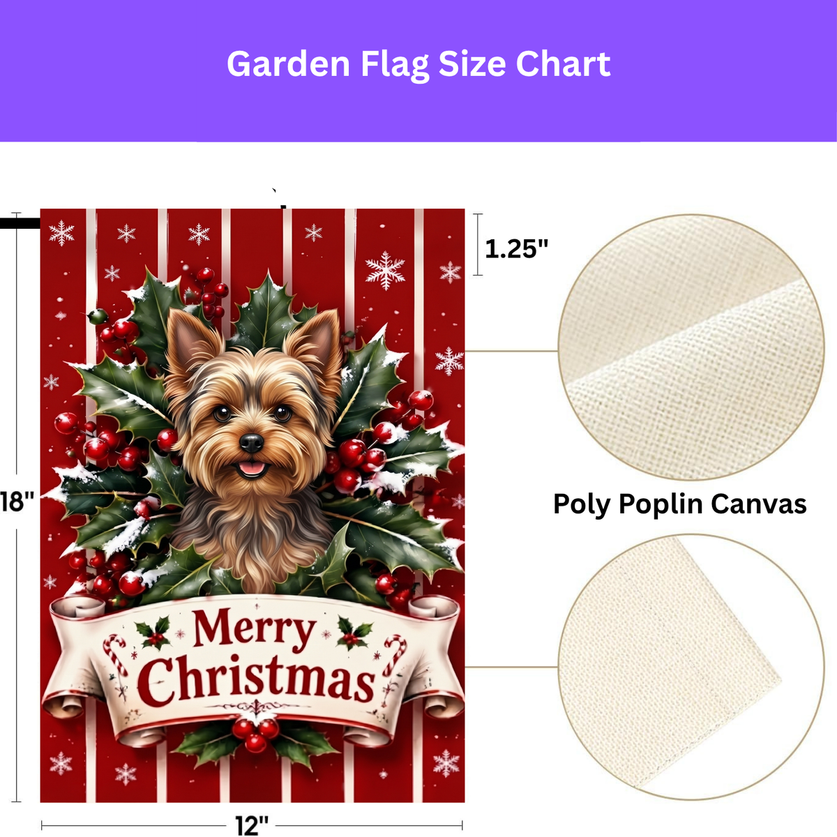 Merry Christmas Holly Yorkshire Terrier Garden Flag