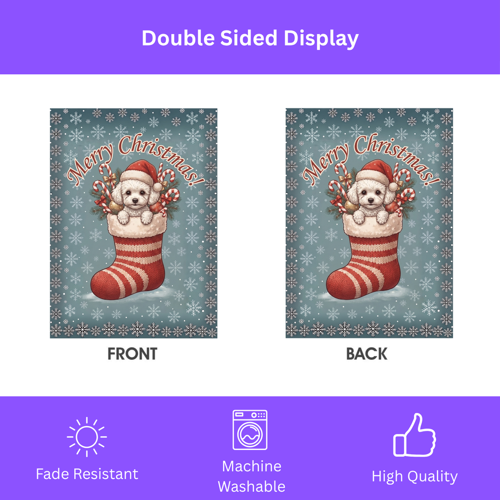 White Toy Poodle And Christmas Garden Flag