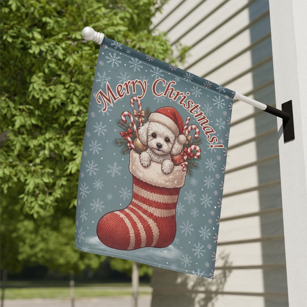 White Toy Poodle And Christmas Garden Flag