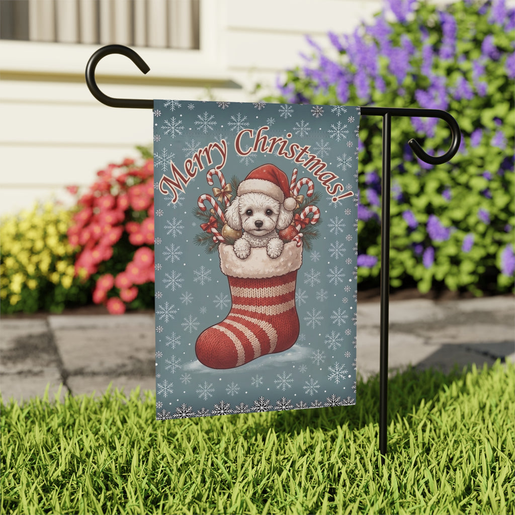 White Toy Poodle And Christmas Garden Flag