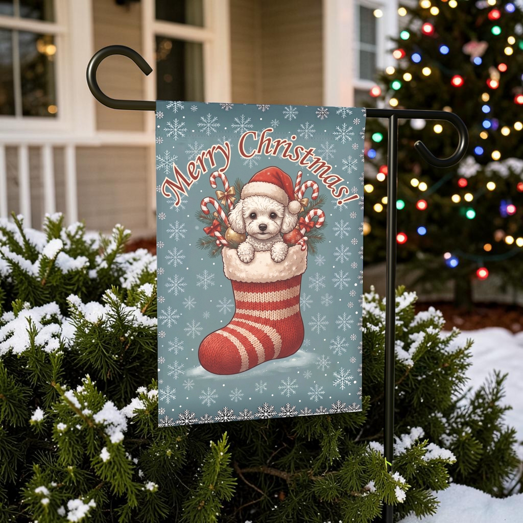 White Toy Poodle And Christmas Garden Flag