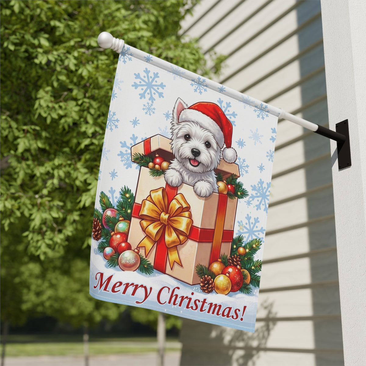 Westie And Christmas Present Garden Flag