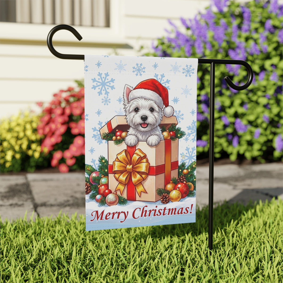 Westie And Christmas Present Garden Flag