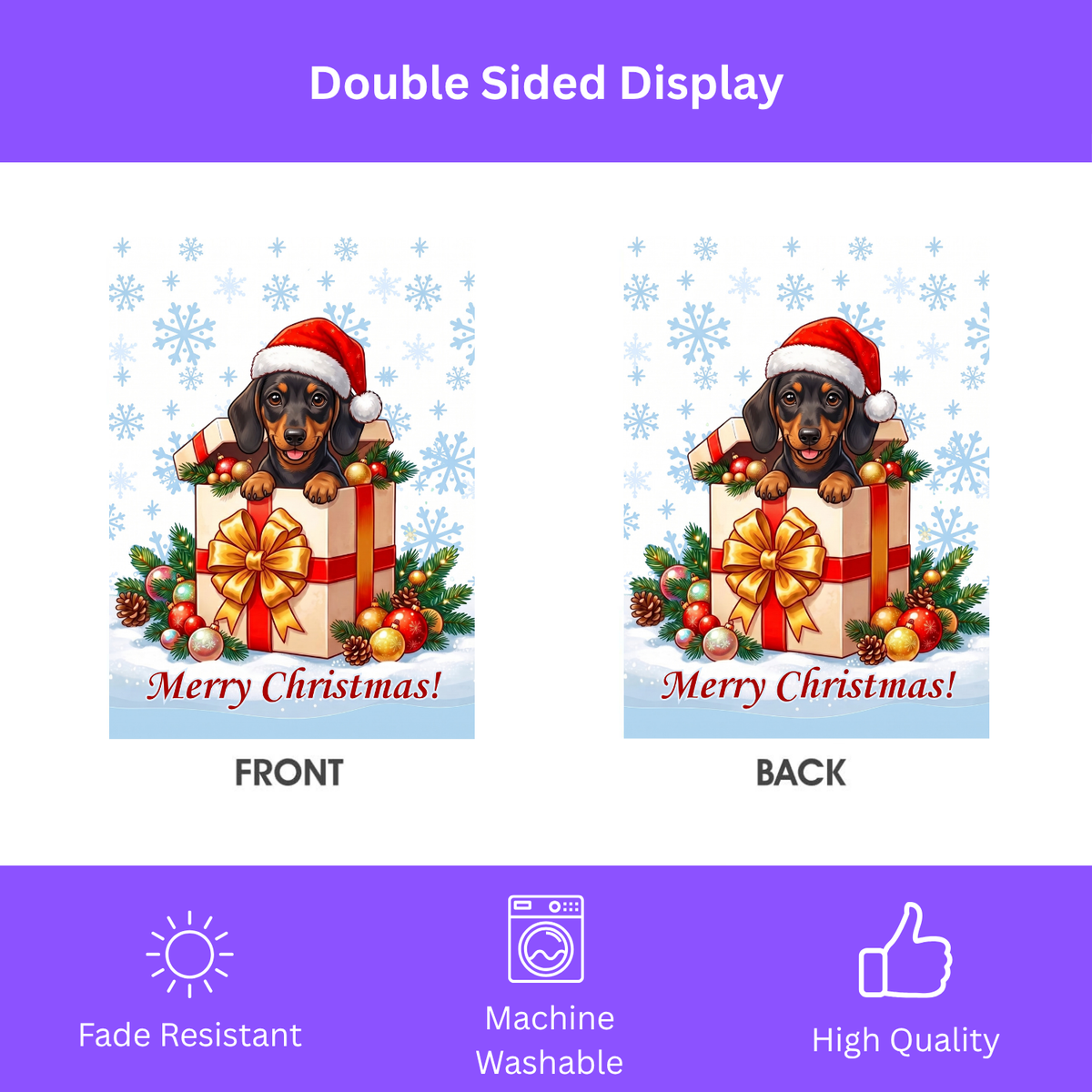 Short Hair Dachshund And Christmas Present Garden Flag
