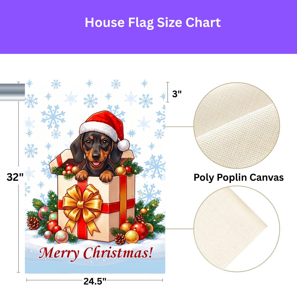 Short Hair Dachshund And Christmas Present Garden Flag