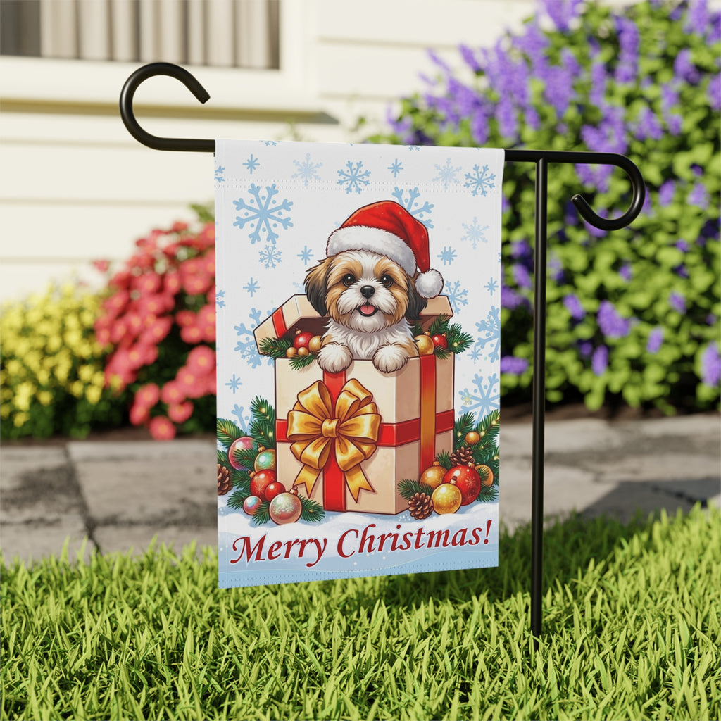 Shih Tzu And Christmas Present Garden Flag