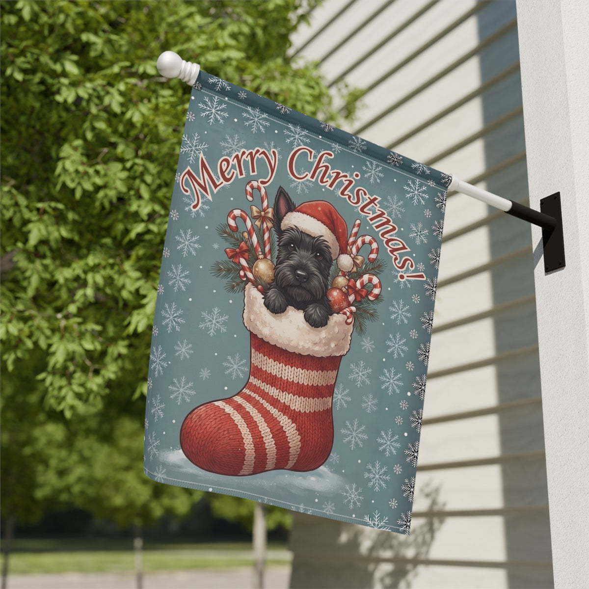Scottish Terrier And Christmas Stocking Garden Flag