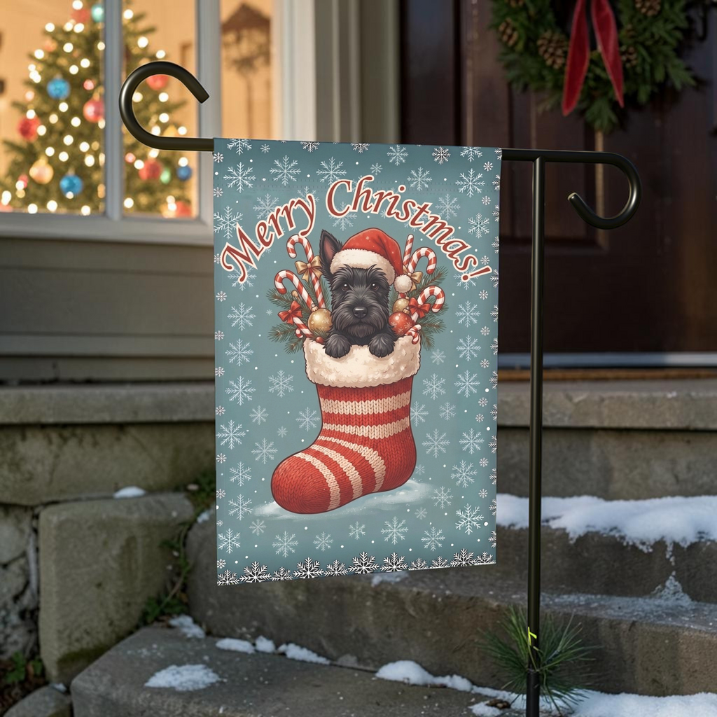 Scottish Terrier And Christmas Stocking Garden Flag