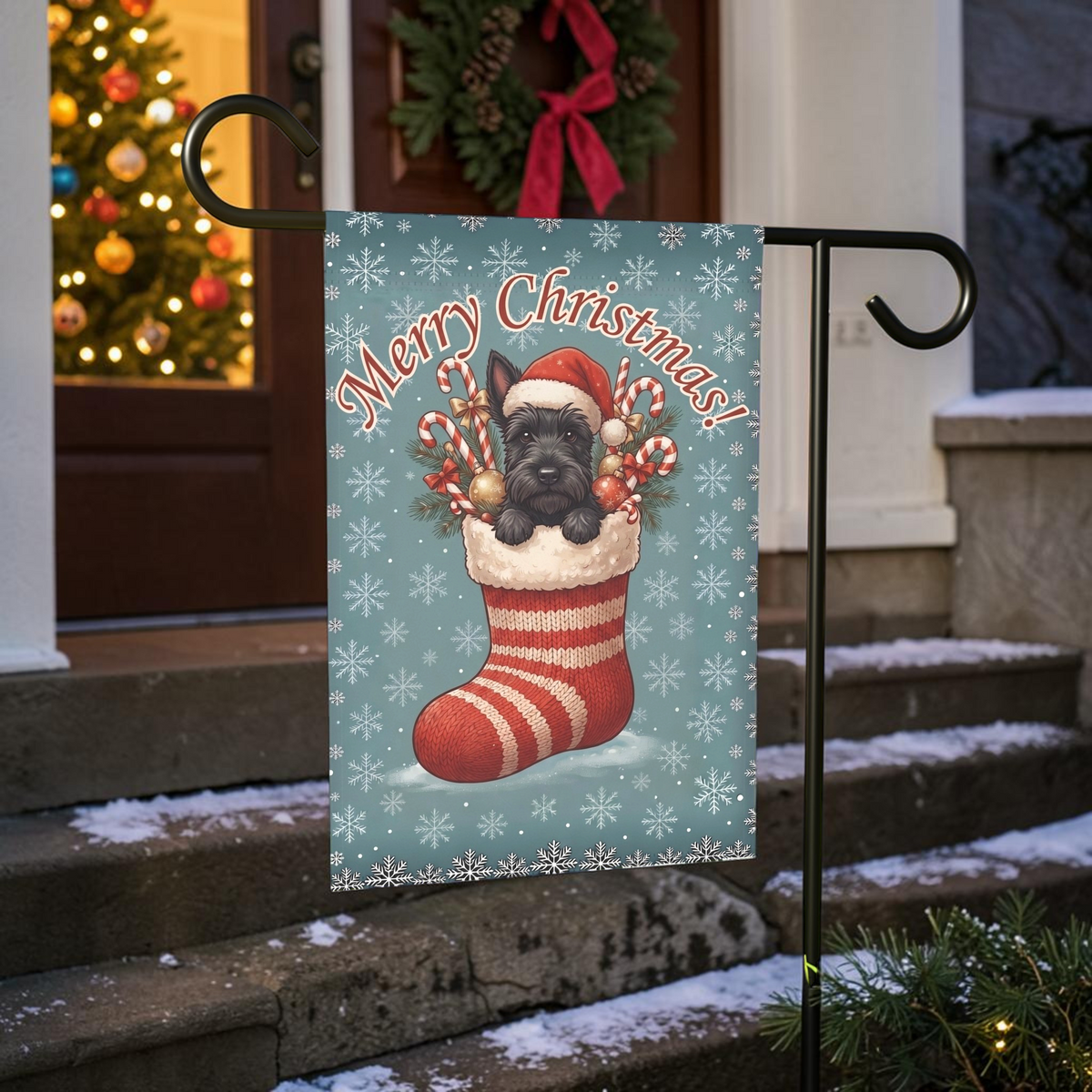 Scottish Terrier And Christmas Stocking Garden Flag