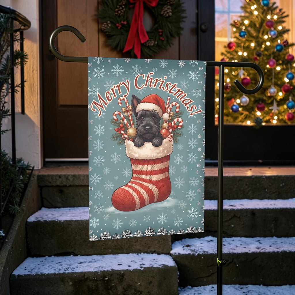 Scottish Terrier And Christmas Stocking Garden Flag
