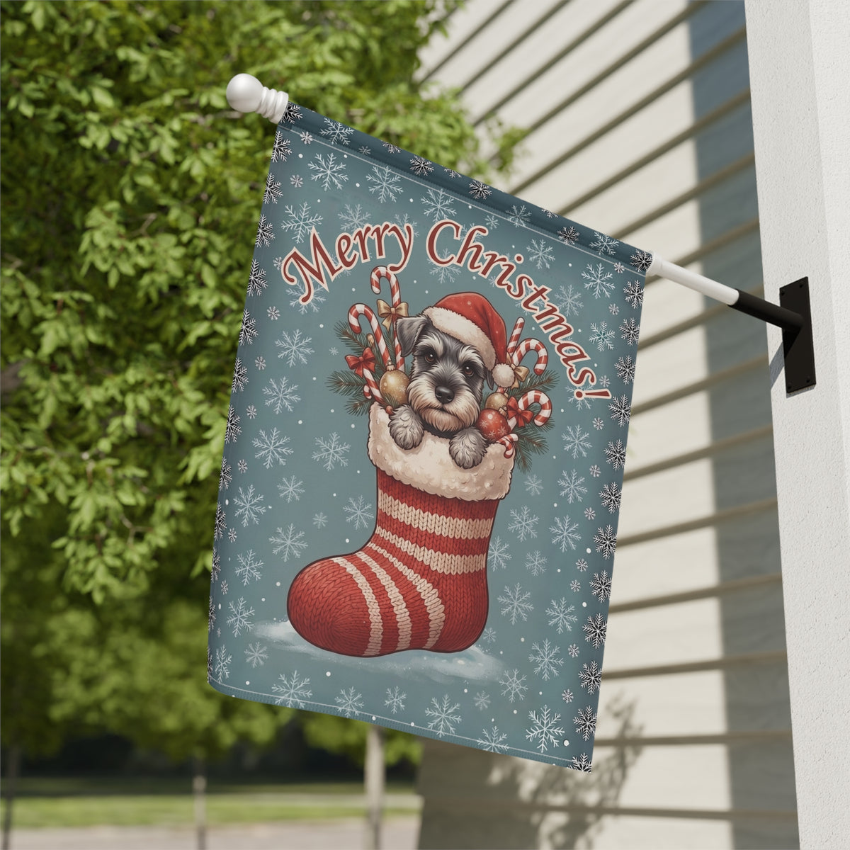 Schnauzer And Christmas Stocking Garden Flag