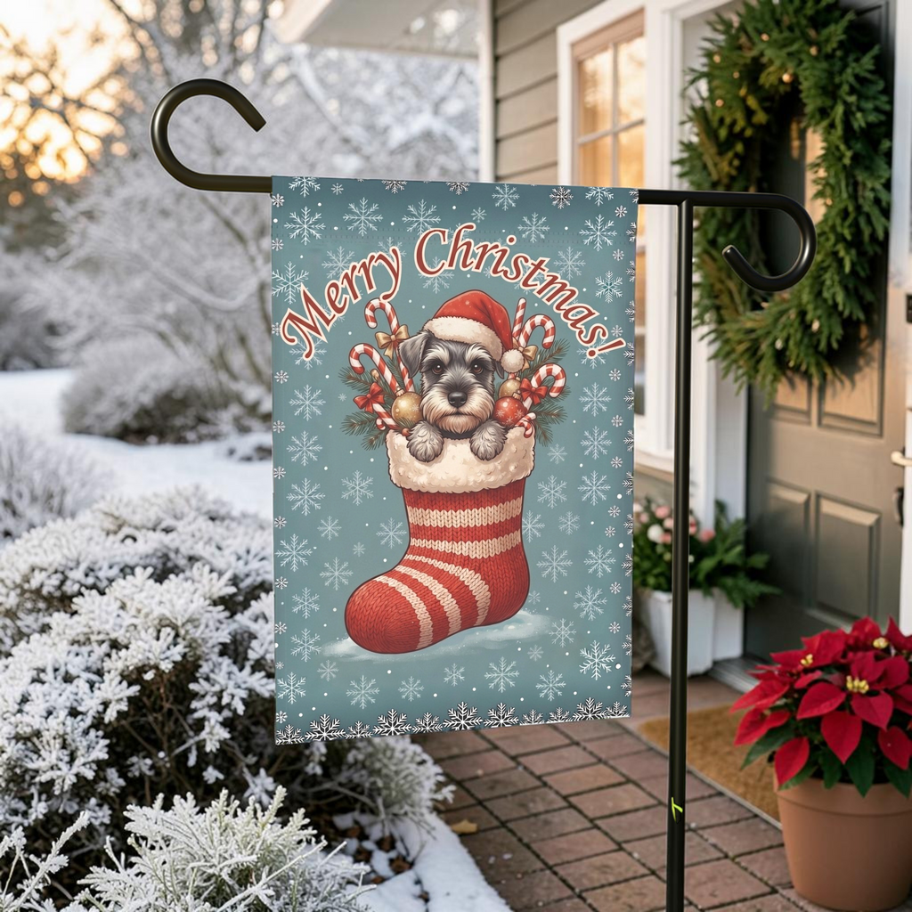 Schnauzer And Christmas Stocking Garden Flag