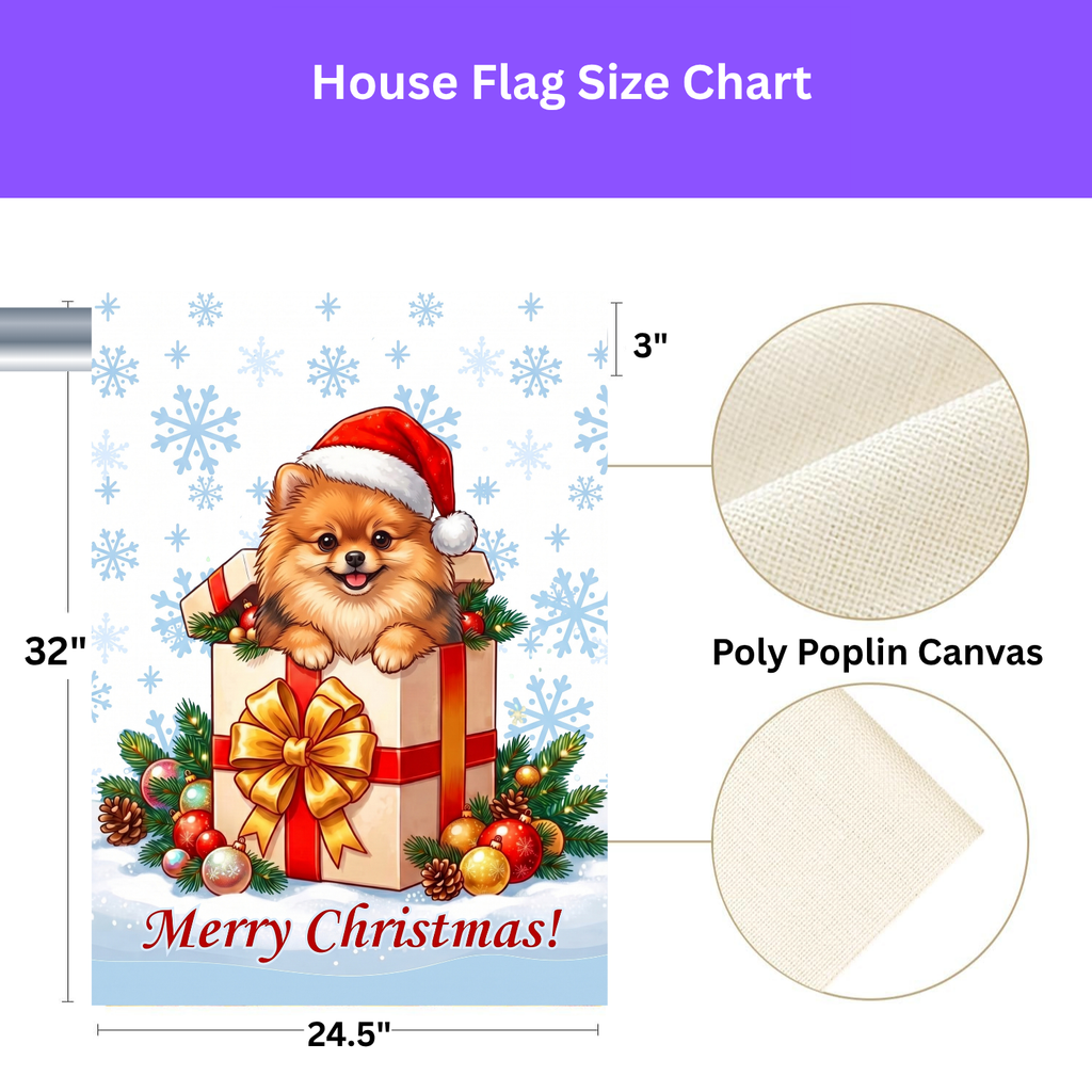 Pomeranian And Christmas Present Garden Flag